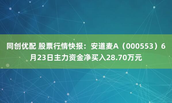 同创优配 股票行情快报：安道麦A（000553）6月23日主力资金净买入28.70万元