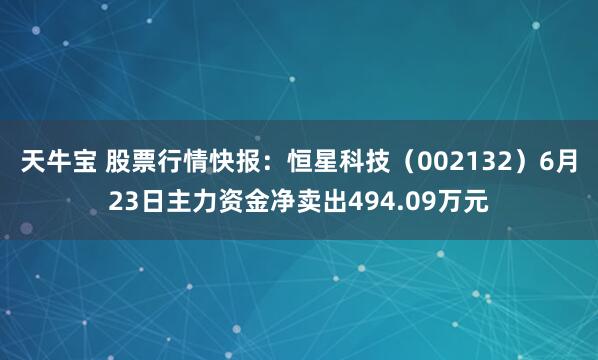 天牛宝 股票行情快报：恒星科技（002132）6月23日主力资金净卖出494.09万元
