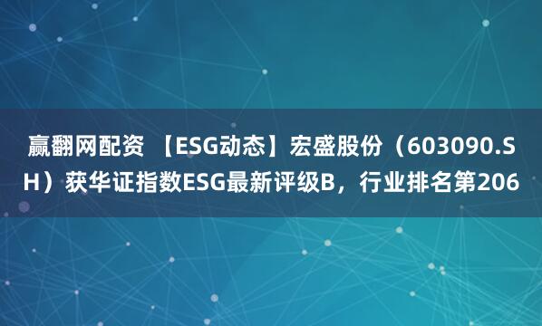 赢翻网配资 【ESG动态】宏盛股份（603090.SH）获华证指数ESG最新评级B，行业排名第206