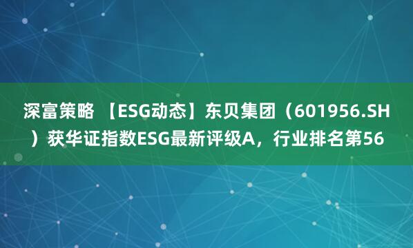 深富策略 【ESG动态】东贝集团（601956.SH）获华证指数ESG最新评级A，行业排名第56